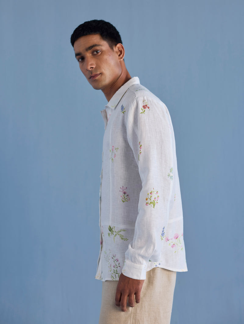 Gin Patchwork Floral Linen Shirt - White