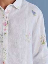 Gin Patchwork Floral Linen Shirt - White