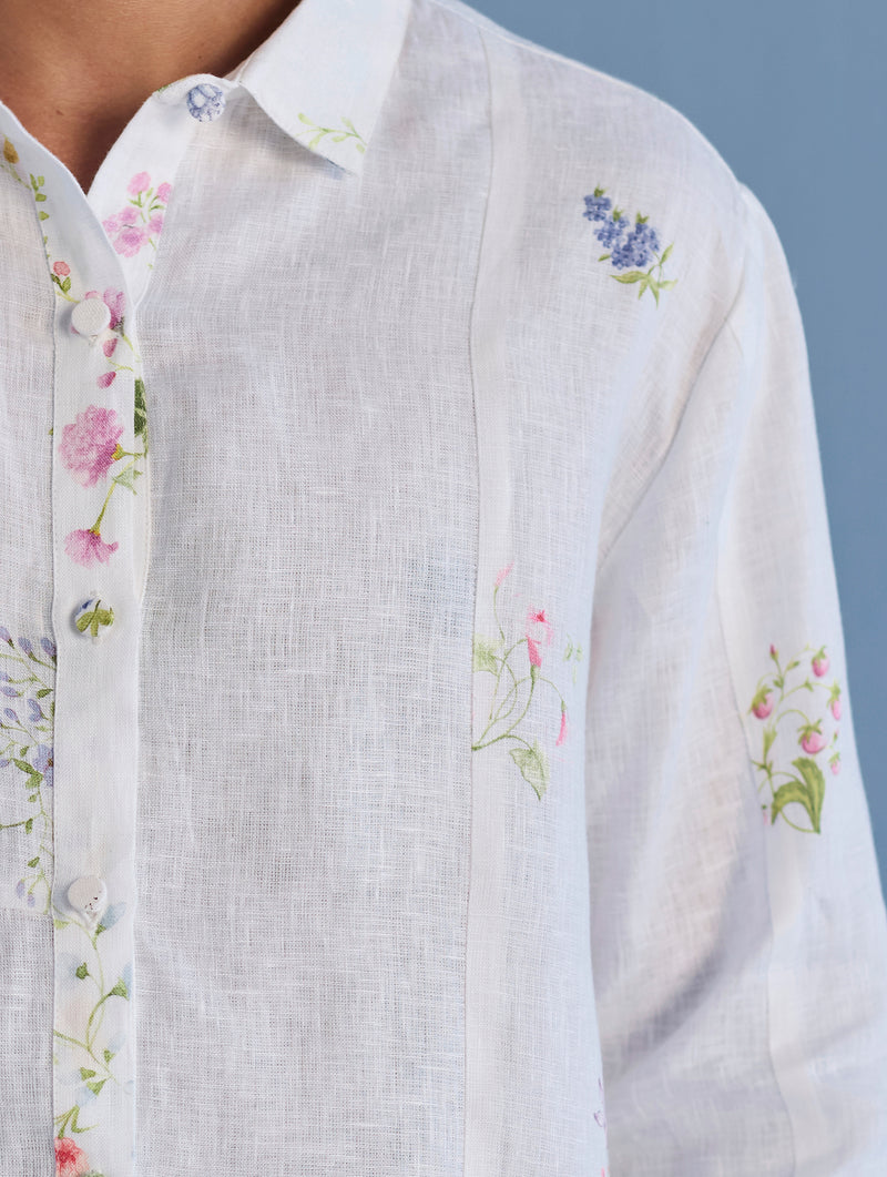 Gin Patchwork Floral Linen Shirt - White