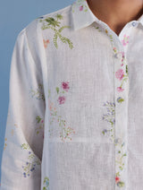 Gin Patchwork Floral Linen Shirt - White