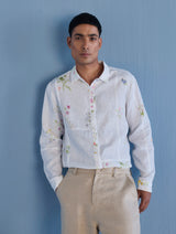 Gin Patchwork Floral Linen Shirt - White