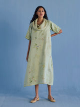 Imara Cowl Neck Linen Dress - Mint