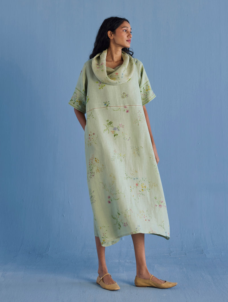 Imara Cowl Neck Linen Dress - Mint