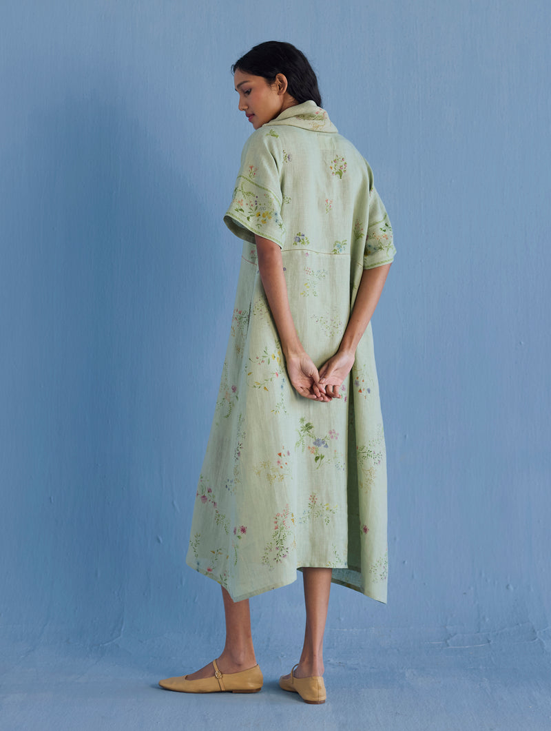 Imara Cowl Neck Linen Dress - Mint