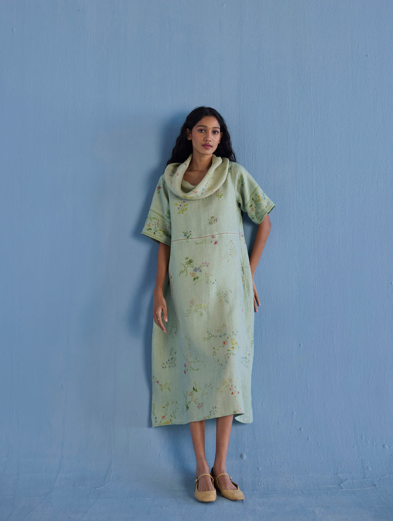 Imara Cowl Neck Linen Dress - Mint