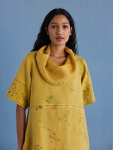 Imara Cowl Neck Linen Dress - Ochre