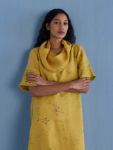 Imara Cowl Neck Linen Dress - Ochre