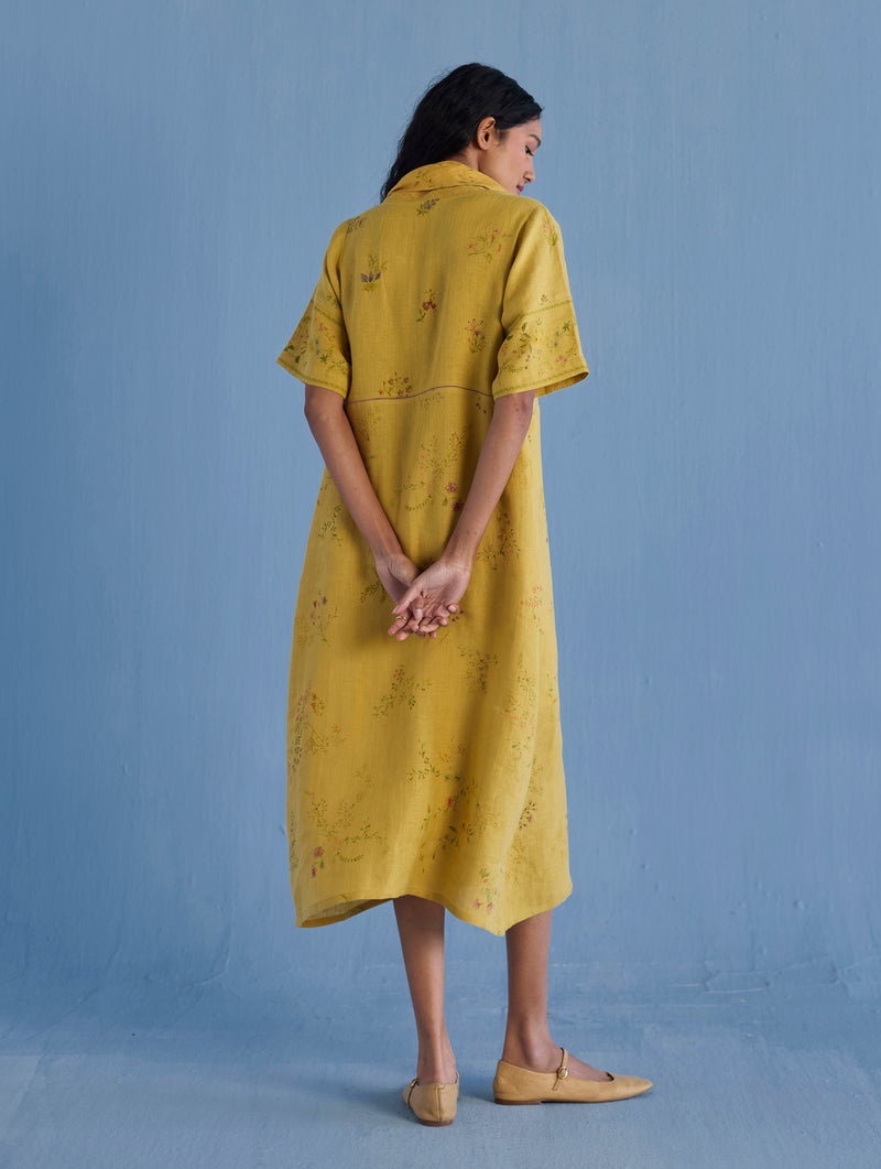 Imara Cowl Neck Linen Dress - Ochre