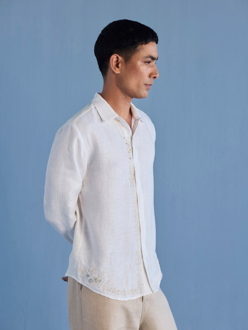 Kuru Hand-Embroidered Linen Shirt - White