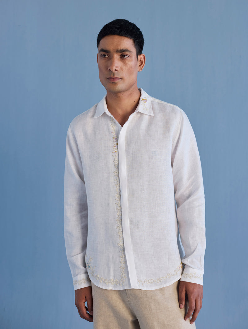 Kuru Hand-Embroidered Linen Shirt - White