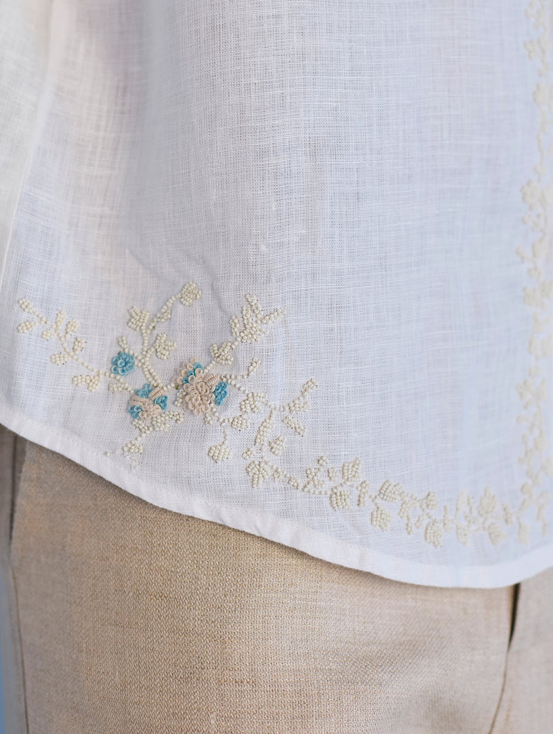 Kuru Hand-Embroidered Linen Shirt - White