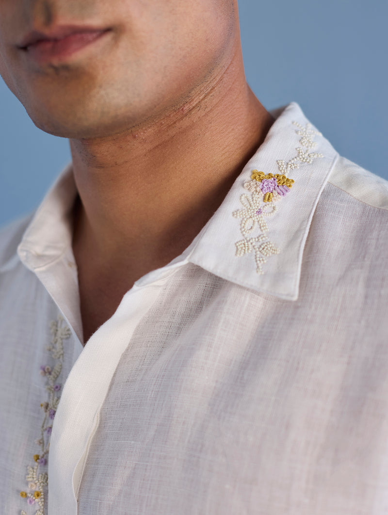 Kuru Hand-Embroidered Linen Shirt - White