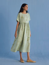 Uniko Pleated Floral Linen Dress - Mint