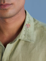 Kuru Hand-Embroidered Linen Shirt - Mint