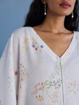 Eva Floral Linen Kaftan Dress - White