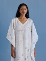 Eva Floral Linen Kaftan Dress - White