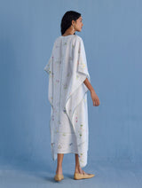 Eva Floral Linen Kaftan Dress - White