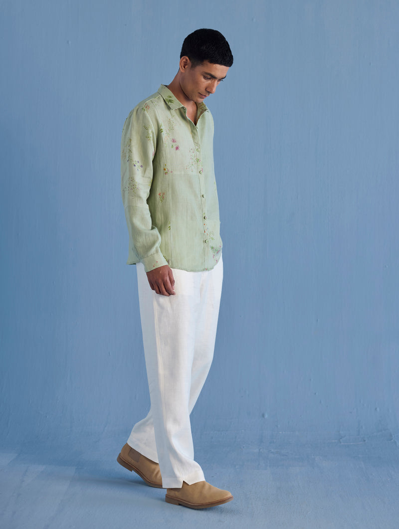 Gin Patchwork Floral Linen Shirt - Mint