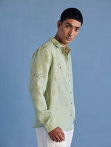 Gin Patchwork Floral Linen Shirt - Mint