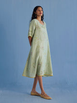 Nami Floral Printed Linen Dress - Mint