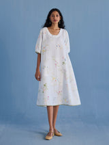 Nami Floral Printed Linen Dress - White