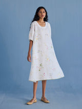 Nami Floral Printed Linen Dress - White