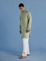 Ahan Floral Printed Kurta with Embroidered Collar - Mint