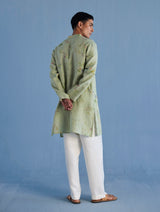 Ahan Floral Printed Kurta with Embroidered Collar - Mint