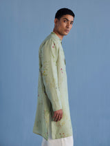 Ahan Floral Printed Kurta with Embroidered Collar - Mint