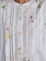 Akavi Pleated Floral Linen Shirt - White