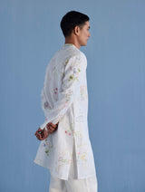 Ahan Floral Printed Kurta with Embroidered Collar - White