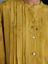 Akavi Pleated Floral Linen Shirt - Ochre