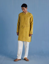 Ahan Floral Printed Kurta with Embroidered Collar - Ochre