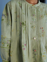 Akavi Pleated Floral Linen Shirt - Mint