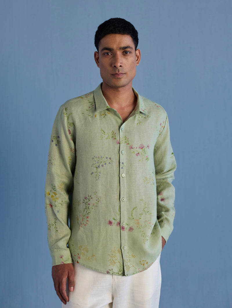 Kabo Floral Linen Shirt - Mint