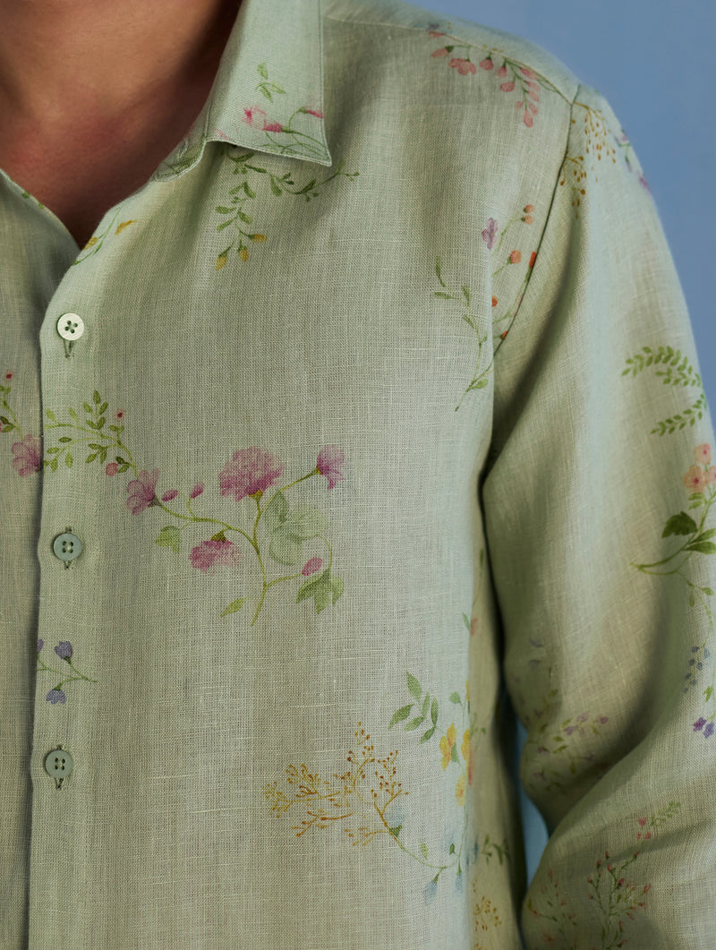 Kabo Floral Linen Shirt - Mint