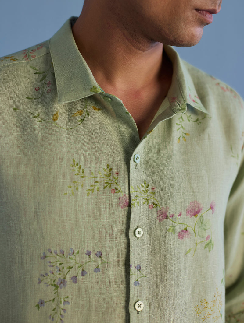 Kabo Floral Linen Shirt - Mint