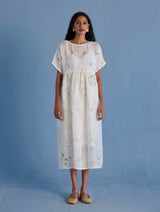 Rasa Floral Printed Sheer Linen Dress - White