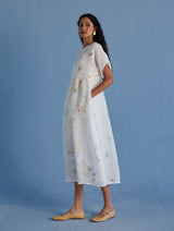 Rasa Floral Printed Sheer Linen Dress - White