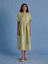 Rasa Floral Printed Sheer Linen Dress - Mint