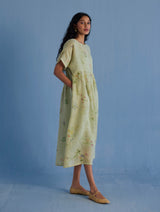 Rasa Floral Printed Sheer Linen Dress - Mint