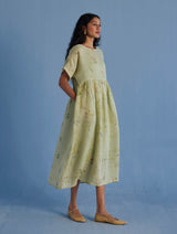 Rasa Floral Printed Sheer Linen Dress - Mint