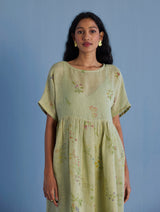 Rasa Floral Printed Sheer Linen Dress - Mint