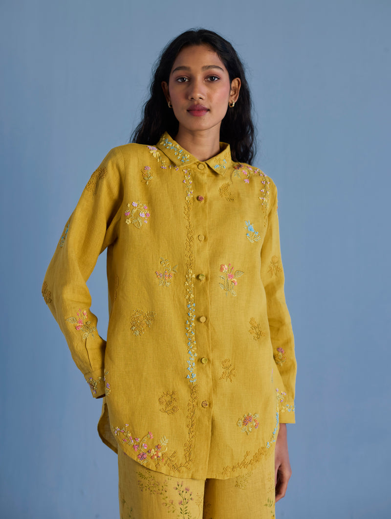 Alila Hand-Embroidered Linen Shirt -  Ochre