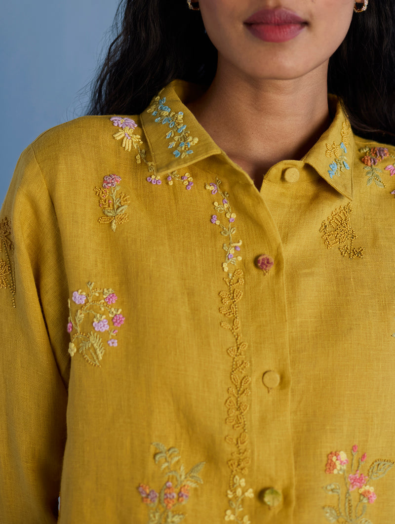 Alila Hand-Embroidered Linen Shirt -  Ochre