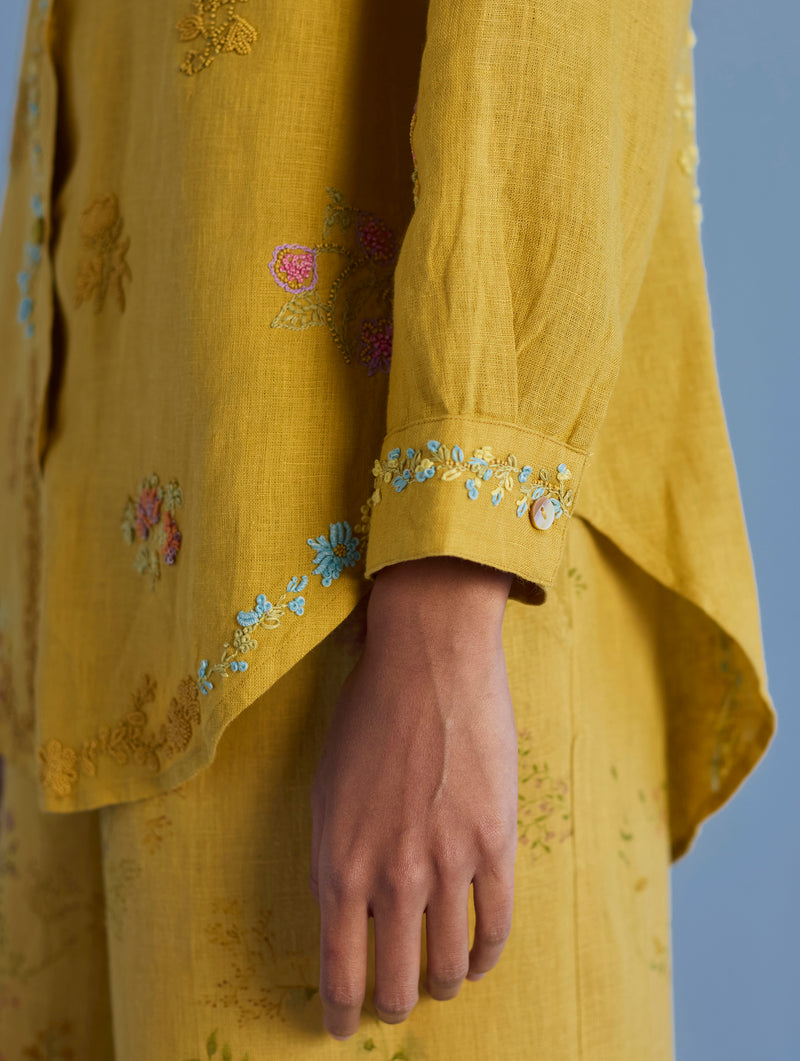 Alila Hand-Embroidered Linen Shirt -  Ochre