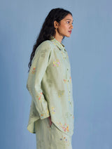 Alila Hand-Embroidered Linen Shirt -  Mint