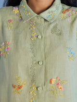 Alila Hand-Embroidered Linen Shirt -  Mint