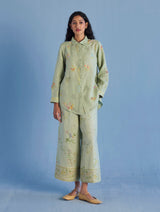 Alila Hand-Embroidered Linen Shirt -  Mint