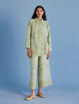 Alila Hand-Embroidered Linen Shirt -  Mint